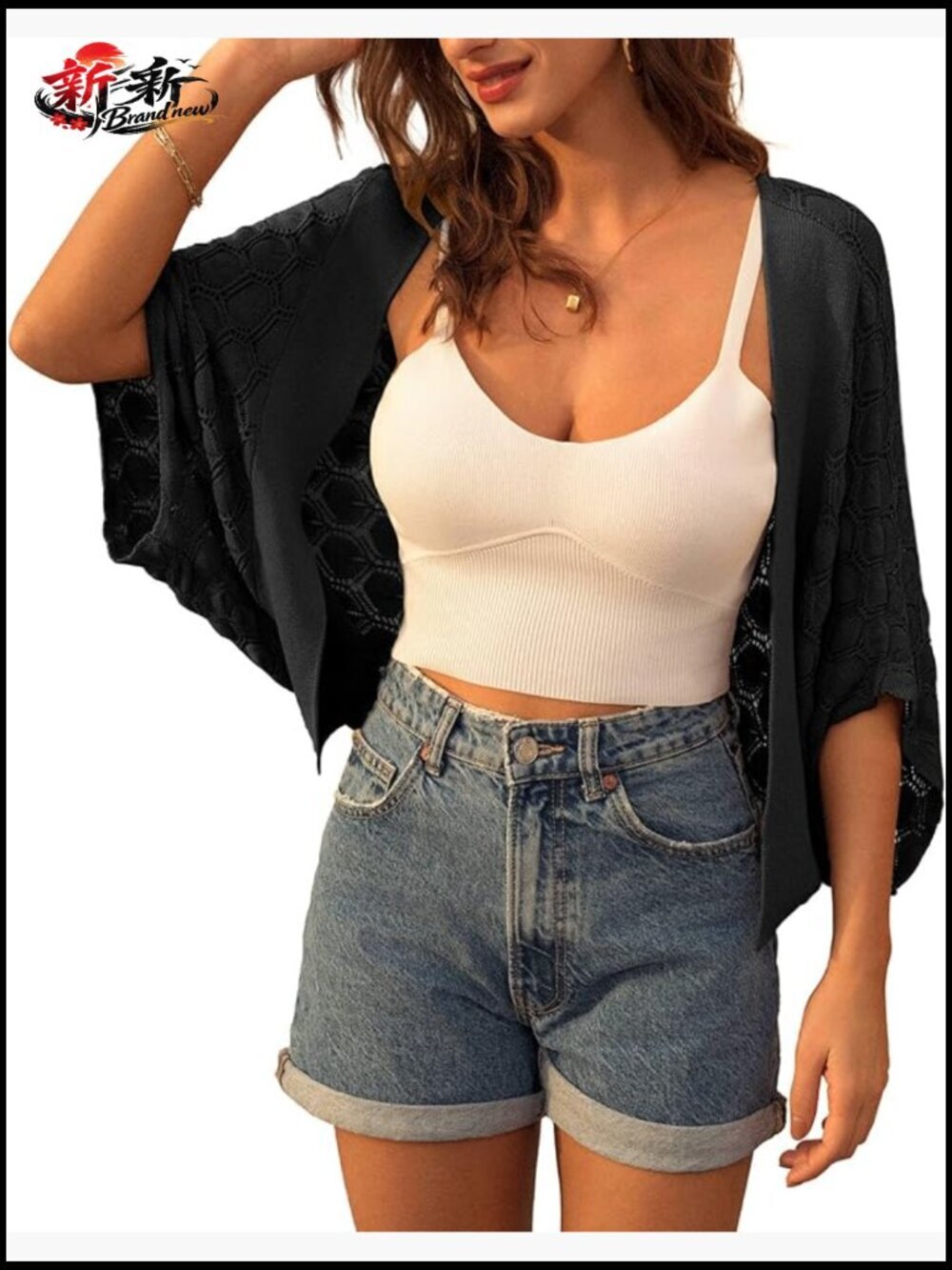 Cropped Cardigan Batwing Sleeve Crochet Bolero Shrug Sweater Lightweight Beach